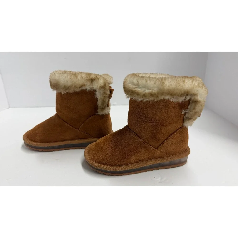 Sugar Toddler Girls Light Up Faux Fur Bow Winter Boots Brown Size 10 KS07576R